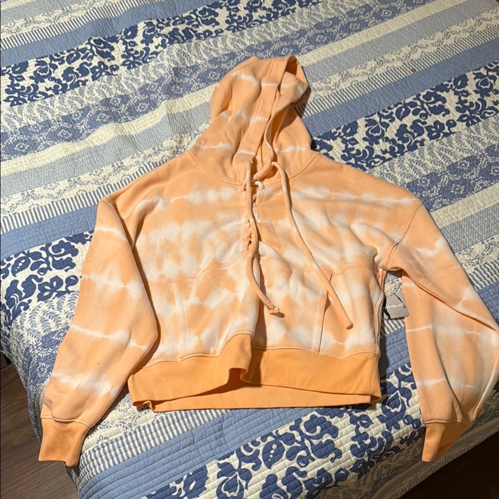 Free People Movement Orange Tie-Dye Cropped Hoodie